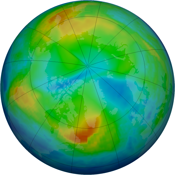 Arctic ozone map for 29 December 1992
